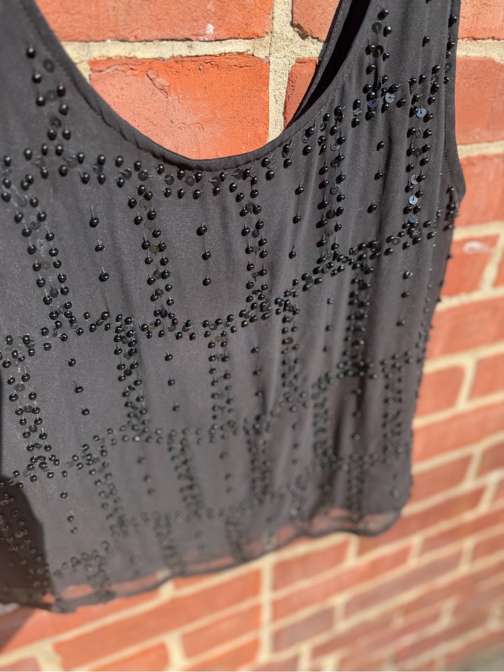Black Beaded Sleeveless Tank Top
